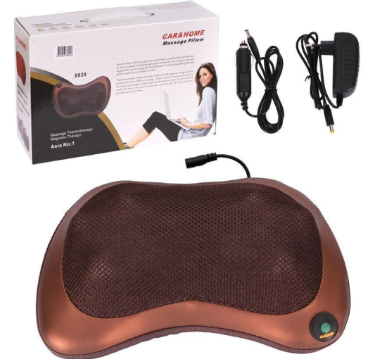 Массажная подушка Massage pillow 8-роликов, 2 режима массажа с подогревом, массажер электрический с инфракрасным подогревом для спины, шеи, плеч, ног, рук, черный (my-12005)