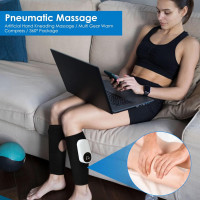 Массажер для ног и голеней для улучшения кровообращения и снятия боли WAKERUG 3 уровня интенсивности 3 режима функция прогрева аккумулятор черный (my-18021)