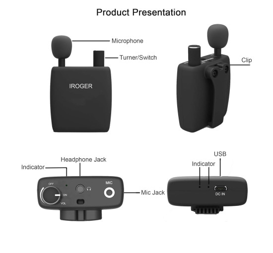 Перезаряжаемый слуховой усилитель IROGER I8 с наушником-капелькой (my-18127)