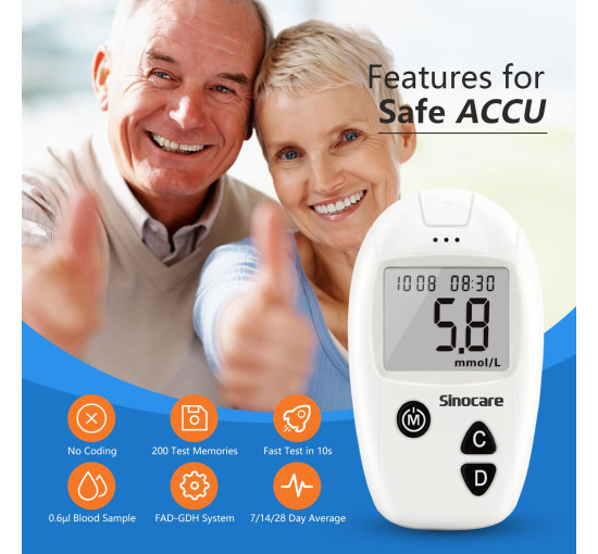 Цифровимірювальний прилад Sinocare Safe Accu з 10 тест-смужками (my-18108)