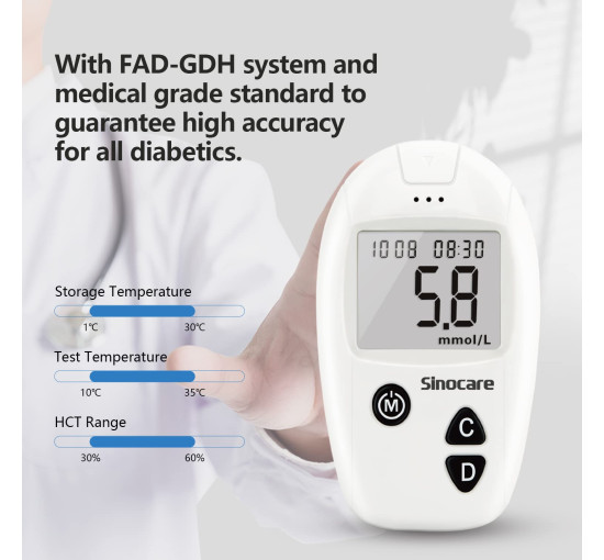 Цифровимірювальний прилад Sinocare Safe Accu з 10 тест-смужками (my-18108)