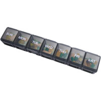 Портативная прозрачная длинная таблетница Csheng Pill Box 7 Day, разделенная коробка для таблеток на 7 дней, черная (my-14116)