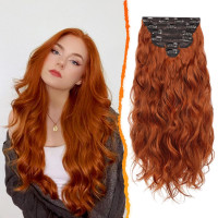 Довге хвилясте густе м'яке волосся для нарощування на шпильках 6 шт, 50 см BARSDAR, мідно-червоне (my-15303)