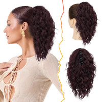 Накладне волосся 30 см BARSDAR Кучеряве хвилясте багатошарове синтетичне волосся кінський хвіст для жінок, темно-бордовий (my-15266)