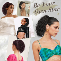 Накладные волосы 30 см BARSDAR вьющиеся волнистые многослойные синтетические волосы конский хвост для женщин, темно-бордовый (my-15266)