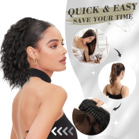 Накладные волосы 30 см BARSDAR вьющиеся волнистые многослойные синтетические волосы конский хвост для женщин, темно-бордовый (my-15266)