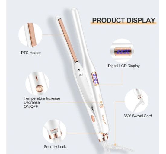 Випрямляч для волосся CkeyiN HF004 2 в 1, щипці для завивки, керамічна вузька праска з дисплеєм (my-2054)