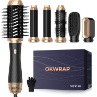 Стайлер для волос OKWRAP набор для укладки волос 6 в 1 с круглой щеткой для укладки волос феном щеткой для теплого воздуха термощеткой щипцами для завивки волос (my-17227)