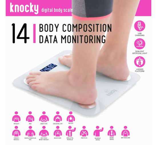 Цифрові смарт-ваги для вимірювання ваги тіла та ІМТ KNOCKY WHITE (my-2061)