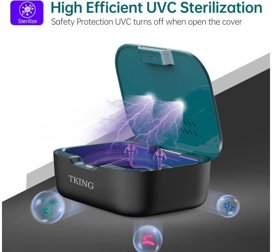 Электронная сушилка для слуховых аппаратов  TKING HD100L, очистка и осушитель ультрафиолета C (UV-C), автоматический сухой футляр (my-019)