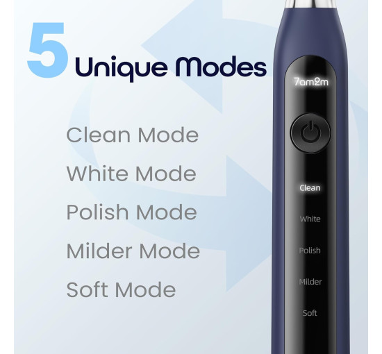 Електрична зубна щітка 7AM2M Sonic для дорослих із 6 насадками синій (my-18091)