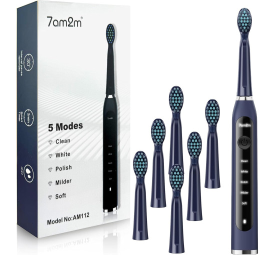Електрична зубна щітка 7AM2M Sonic для дорослих із 6 насадками синій (my-18091) Електрична зубна щітка 7AM2M Sonic для дорослих із 6 насадками синій (my-18091)