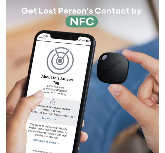 Смарт Bluetooth трекер брелок ATUVOS Tag AT2301 (для iOS) со звуковым сигналом (my-18147)