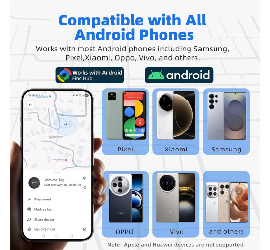Оновлені мітки для Android-трекера 2025 розумний Bluetooth-трекер, сумісний з додатком Find Hub (my-18095)