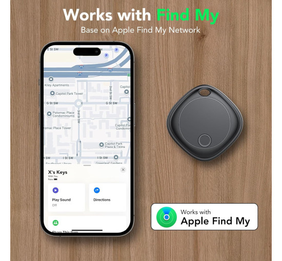 Bluetooth-метка Air Tracker для поиска предметов (4 шт.) с функцией поиска ключей, совместимая с Apple Find My (только iOS), водонепроницаемость IP67 (my-17140)