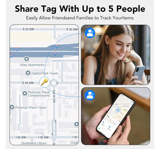 Bluetooth-метка Air Tracker для поиска предметов (4 шт.) с функцией поиска ключей, совместимая с Apple Find My (только iOS), водонепроницаемость IP67 (my-17140)