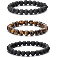Набор 3 шт. эластичные браслеты: Tiger Eye, Лавовый камень для мужчин 8 мм RANKEEF, бусины с кристаллами (my-15354)