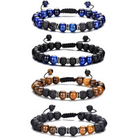 Набор 4 шт. эластичные регулируемые браслеты: Тигровый глаз, Лавовый камень, Говлит для мужчин 8 мм RANKEEF, бусины с кристаллами (my-15355)