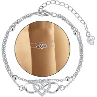 Срібний регульований браслет «Безкінечність» RANKEEF для жінок зі стерлінгового срібла, гіпоалергенний, легкий, ювелірні вироби (my-15381)