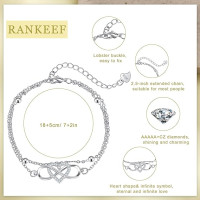 Серебряный регулируемый браслет «Бесконечность» RANKEEF для женщин с стерлингового серебра, гипоаллергенный, легкий, ювелирные изделия (my-15381)