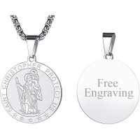 Мужское ожерелье FaithHeart из нержавеющей стали с изображением Святого Христофора, серебро, 18 карат, черный, овальное/круглое (my-15399) Мужское ожерелье FaithHeart из нержавеющей стали с изображением Святого Христофора, серебро, 18 карат, черный, овальное/круглое (my-15399)