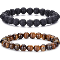 Чоловічий браслет із намистин із чорного лавового каменю, браслет із тигрового ока RANKEEF, регульований еластичний шнур, набір 6 та 8 мм (my-15346)