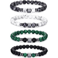 Набір 4 шт. еластичні браслети: чорний, білий, зелений, сірий для чоловіків 8 мм RANKEEF, намистини (my-15345)