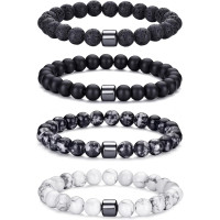 Набор 4 шт. эластичные браслеты лавовый камень, черный, серый, белый для мужчин 8 мм RANKEEF, натуральный камень, бусины (my-15343)