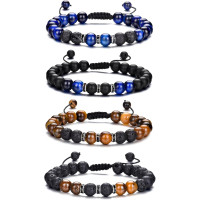 Набір 4 шт. еластичні браслети: лавовий камінь, синє тигрове око, камінь говліт для чоловіків 8 мм RANKEEF, намистини (my-15344)