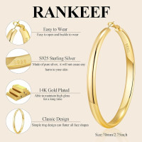 Широкі золоті сережки-кільця для жінок RANKEEF 5MM із стерлінгового срібла 40 MM (my-15341)