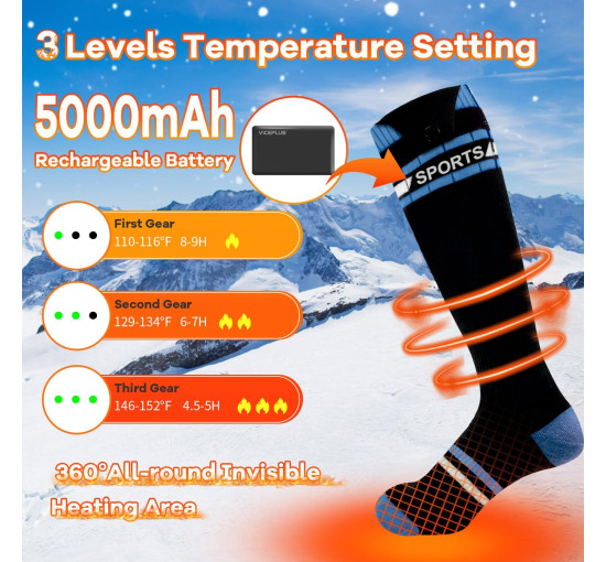 Электрические теплые носки с управлением и подогревом VICEPLUS RTX-DR08L для женщин и мужчин, 5000 мАч, USB (my-076)