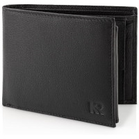 Кожаный мужской складной кошелек KRONIFY KR-601-SW, 13 отделений для карт, карман для монет, усиленный шов, черный (my-15218)