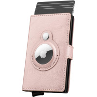 WALLFID AirTag гаманець тримач для кредитних карток для чоловіків, шкіряний чохол для кредитних карток з блокуванням RFID, фіолетовий флуоресцентний (my-15298)