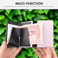 WALLFID AirTag гаманець тримач для кредитних карток для чоловіків, шкіряний чохол для кредитних карток з блокуванням RFID, фіолетовий флуоресцентний (my-15298)