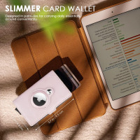 WALLFID AirTag гаманець тримач для кредитних карток для чоловіків, шкіряний чохол для кредитних карток з блокуванням RFID, фіолетовий флуоресцентний (my-15298)