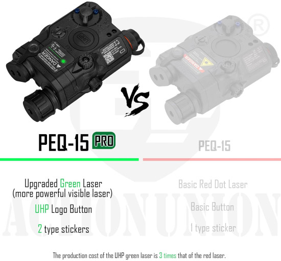 ИК видимый зеленый лазер для страйкбола ACTIONUNION Airsoft PEQ-15 Pro IR Laser + UHP (my-4210)