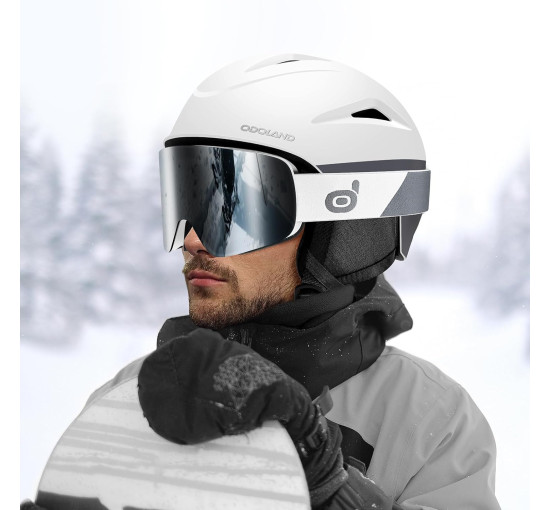 Гірськолижний шолом Odoland Ski Arctic White, розмір M, шолом для лиж-сноуборду з окулярами, протиударний, вітрозахисний (my-2084)