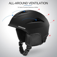 Горнолыжный шлем Odoland Ski Helmet Black, размер M, шлем для лыж-сноуборда с очками, противоударный, ветрозащитный (my-2085)