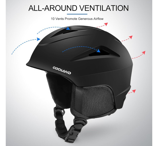 Гірськолижний шолом Odoland Ski Helmet Black, розмір M, шолом для лиж-сноуборду з окулярами, протиударний, вітрозахисний (my-2085)