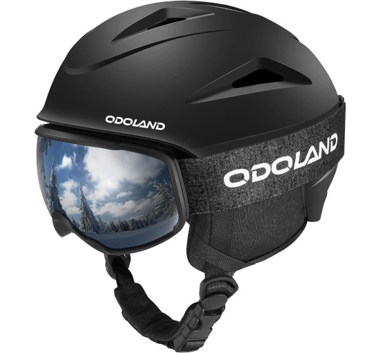 Гірськолижний шолом Odoland Ski Helmet Black, розмір M, шолом для лиж-сноуборду з окулярами, протиударний, вітрозахисний (my-2085)