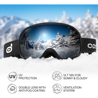 Гірськолижний шолом Odoland Ski Helmet Black, розмір M, шолом для лиж-сноуборду з окулярами, протиударний, вітрозахисний (my-2085)