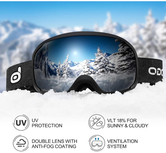 Гірськолижний шолом Odoland Ski Helmet Black, розмір M, шолом для лиж-сноуборду з окулярами, протиударний, вітрозахисний (my-2085)