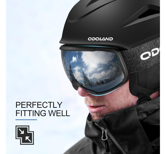 Гірськолижний шолом Odoland Ski Helmet Black, розмір M, шолом для лиж-сноуборду з окулярами, протиударний, вітрозахисний (my-2085)