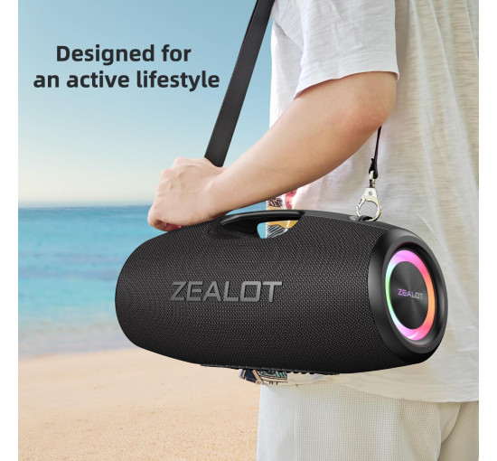 Bluetooth-динамік ZEALOT-S78, 120 Вт, вуличний портативний динамік з потужними басами, водонепроникний IP67 зі світлодіодним підсвічуванням, чорний (my-17052)