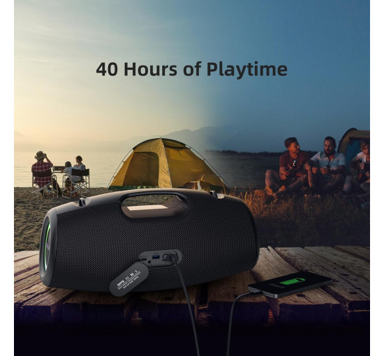 Bluetooth-динамік ZEALOT-S78, 120 Вт, вуличний портативний динамік з потужними басами, водонепроникний IP67 зі світлодіодним підсвічуванням, чорний (my-17052)