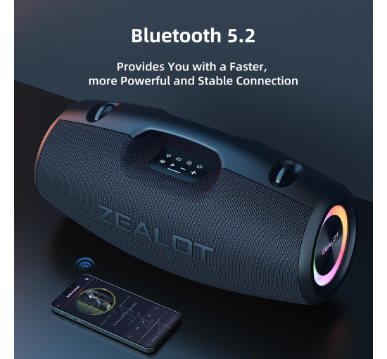 Bluetooth-динамік ZEALOT-S78, 120 Вт, вуличний портативний динамік з потужними басами, водонепроникний IP67 зі світлодіодним підсвічуванням, чорний (my-17052)