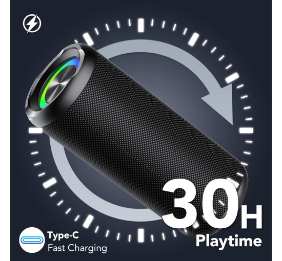 Портативная Bluetooth-колонка Taopodo M10 Pro Max, водонепроницаемость IPX7, мощность 30 Вт, 30 часов воспроизведения, цветная мигающая подсветка (my-17022)