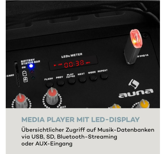 Мобільна акустична система динамік, караоке Auna Moving 80.1 LED PA, USB SD BT AUX 10033255 (my-5051)