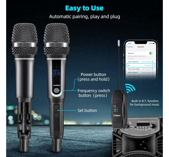 Беспроводной микрофон JAMELO с Bluetooth-приемником для караоке (my-073)