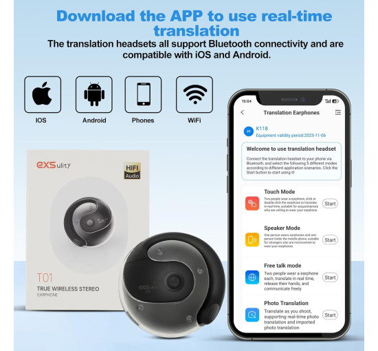 Беспроводные наушники-вкладыши с функцией мгновенного перевода черные Exsulity xcz012Z (my-18144)